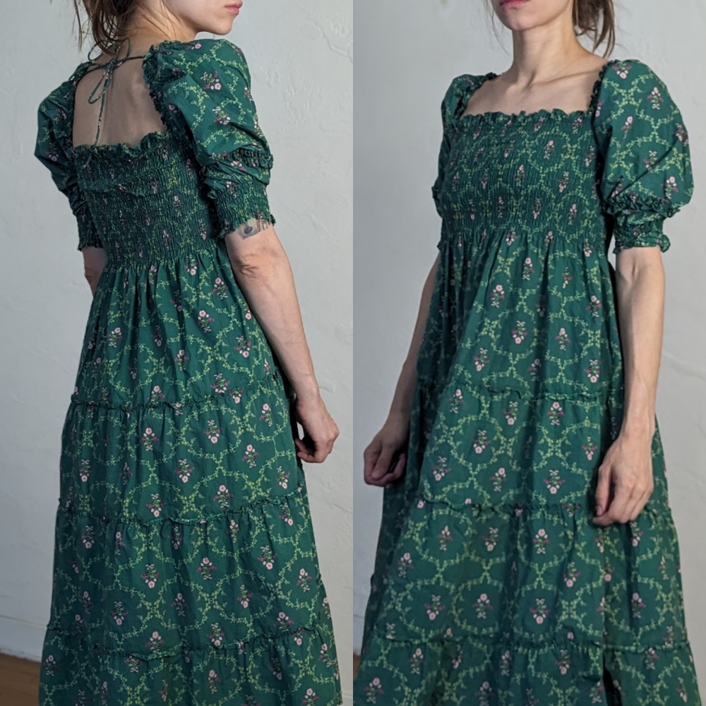 Hill House Nesli Nap Tiered Dress Green Small
